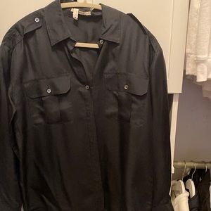 J Brand silk button up military blouse black XS